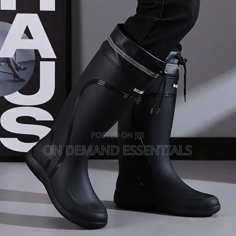 Fashionable Casual Drawstring Long Tube Waterproof Fleece Rain Boots