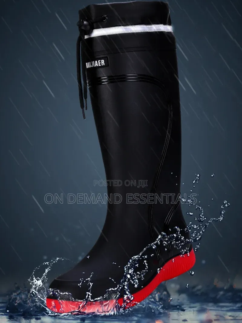 Fashionable Casual Drawstring Long Tube Waterproof Fleece Rain Boots
