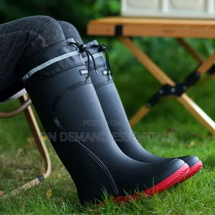 Fashionable Casual Drawstring Long Tube Waterproof Fleece Rain Boots