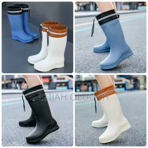 *Fashionable Casual Drawstring Mid Tube Waterproof Fleece Rain Boots
