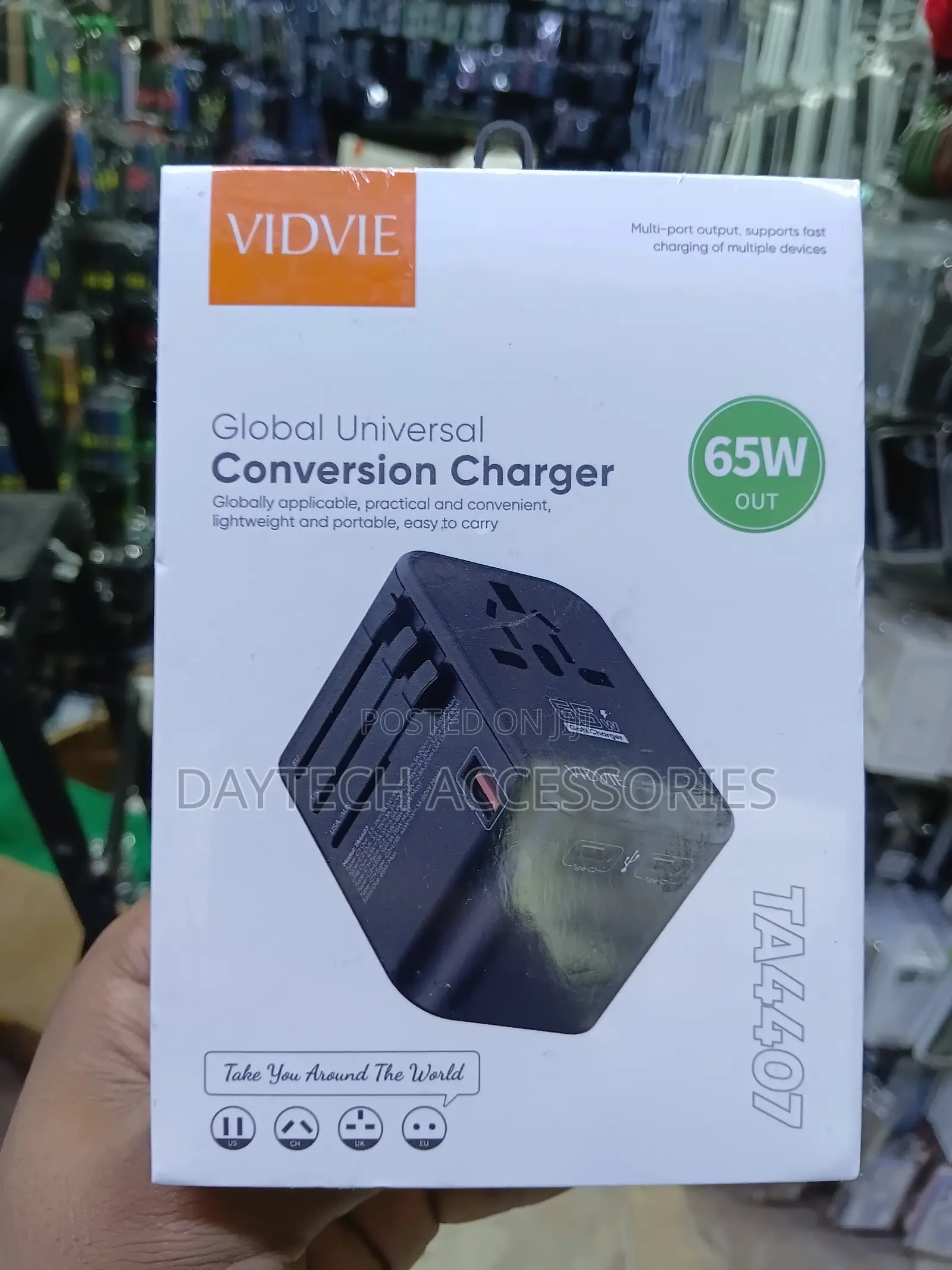 VIDVIE TA4407 65W Global Universal Travel Charger - Black