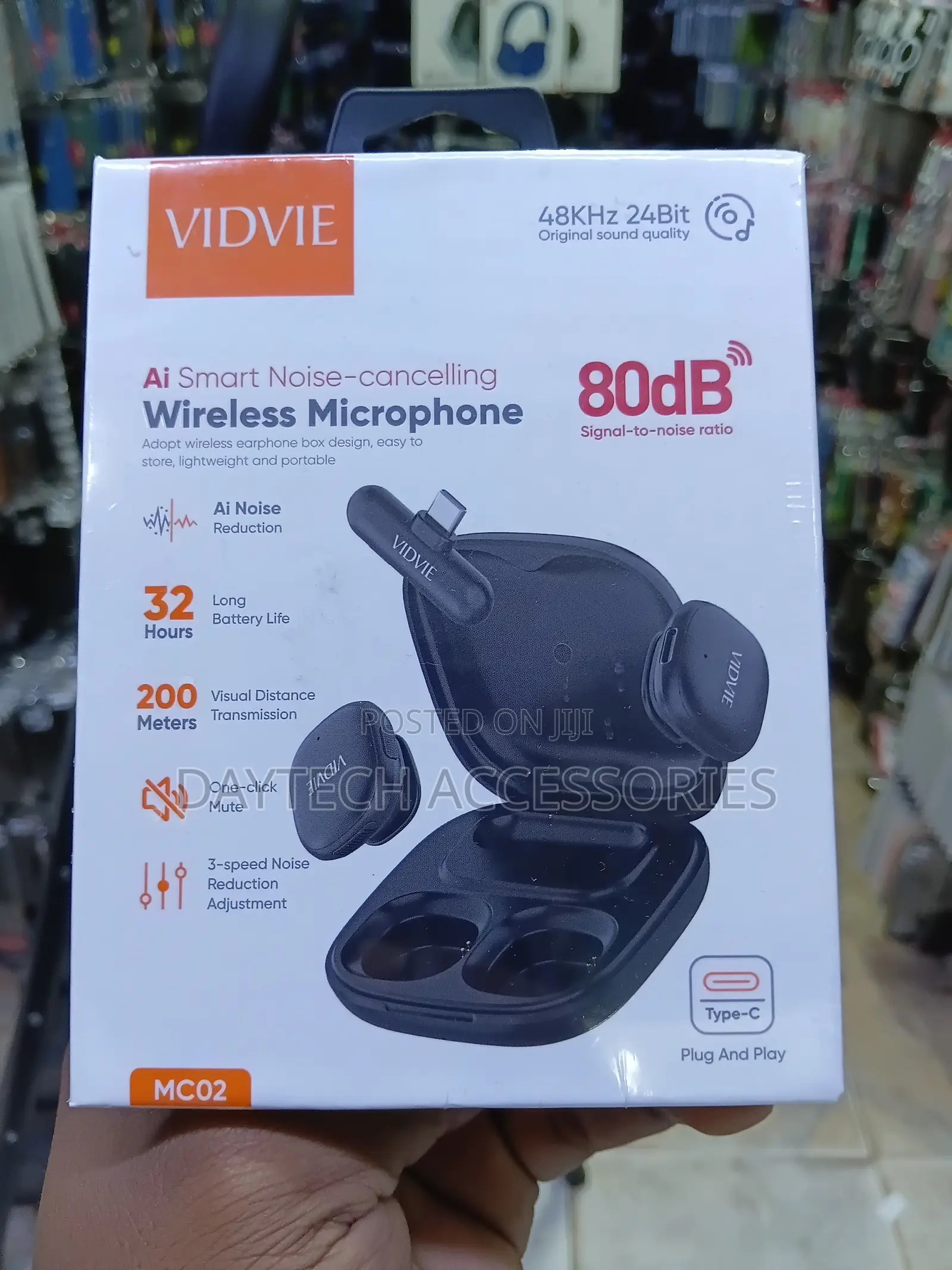 Vidvie Mc02 Wireless Microphone With AI Noise Cancellation - Black