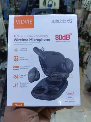 Vidvie Mc02 Wireless Microphone With AI Noise Cancellation - Black