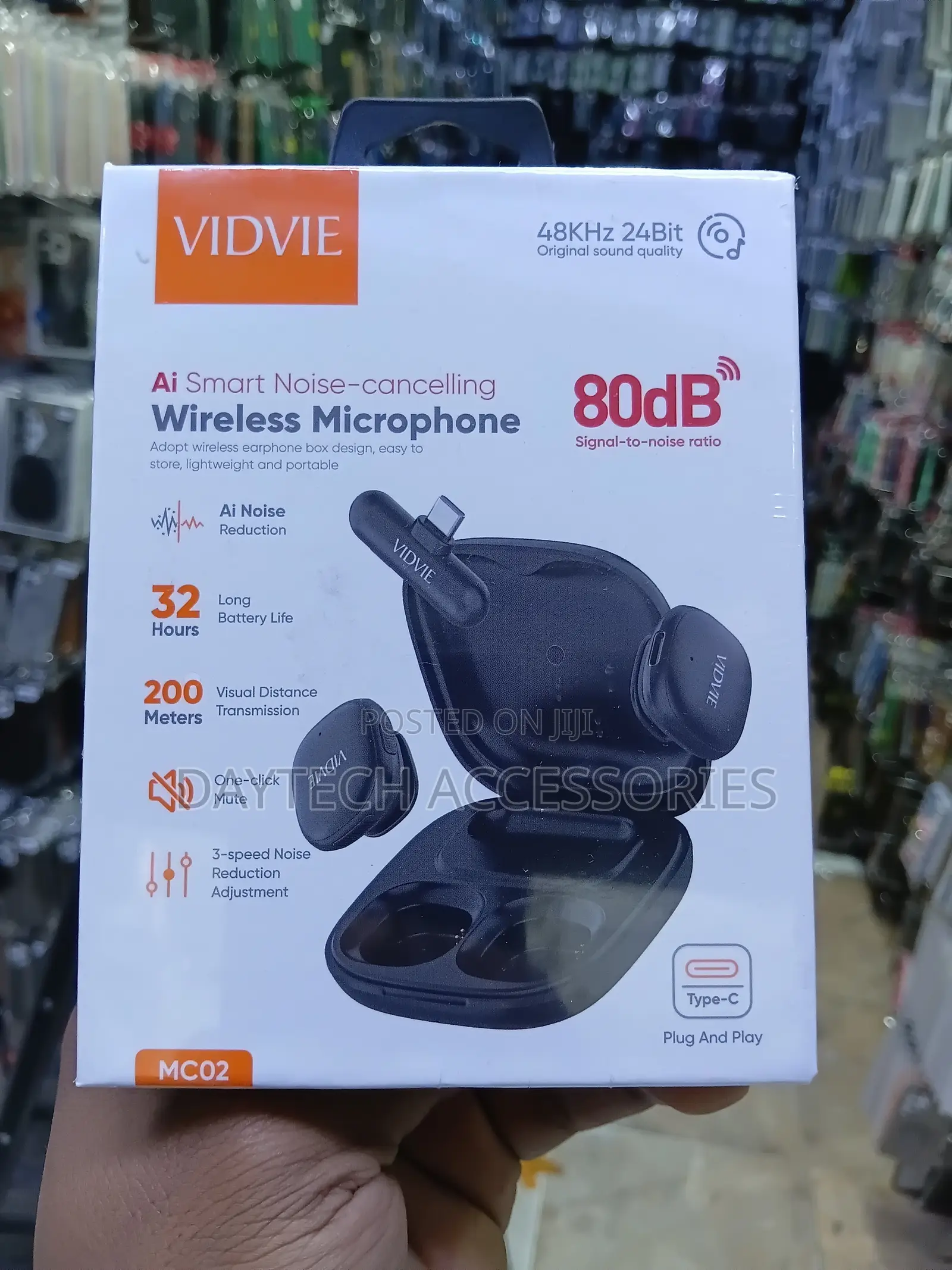 Vidvie Mc02 Wireless Microphone With AI Noise Cancellation - Black