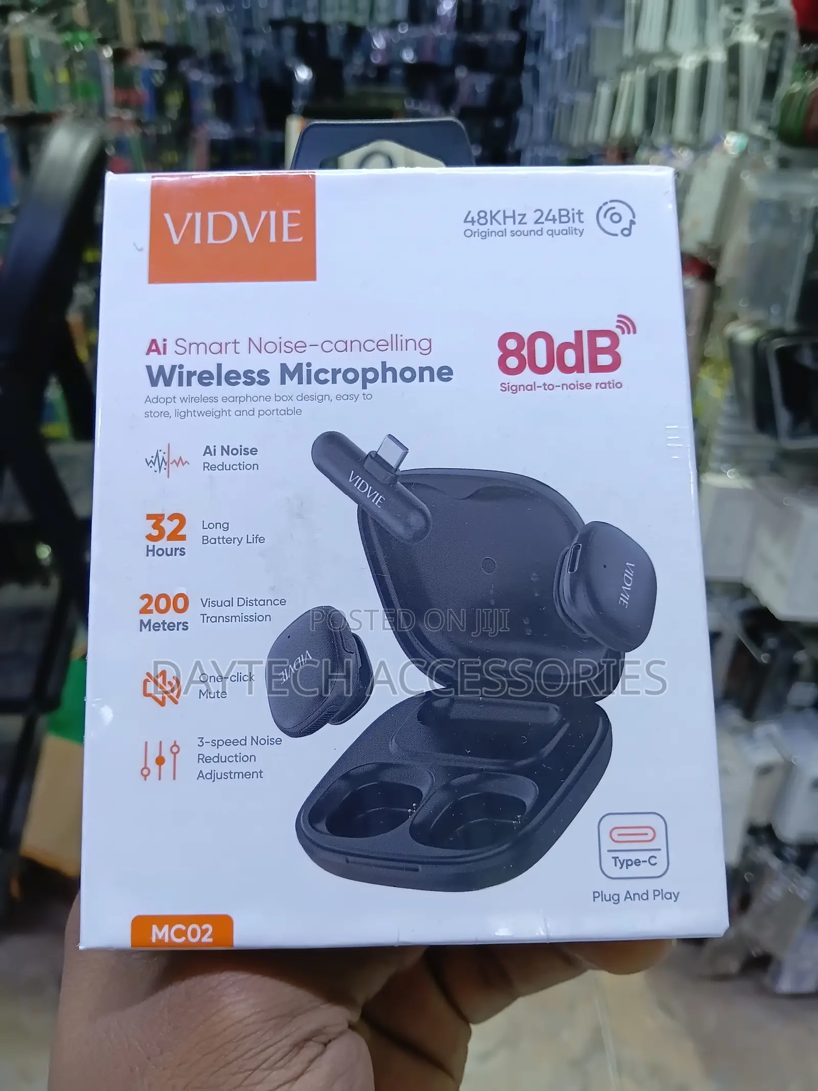 Vidvie Mc02 Wireless Microphone With AI Noise Cancellation - Black
