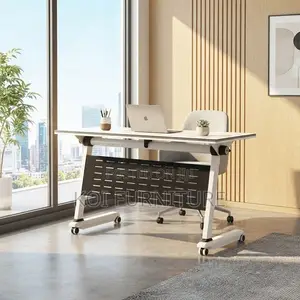 Office Desk; White 120cm Foldable Home Office Movable Table