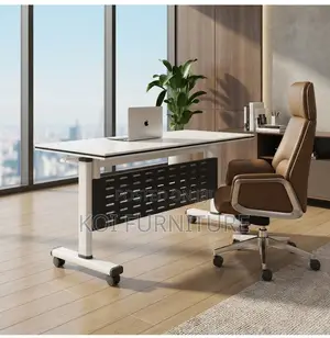 Office Desk; White 120cm Foldable Home Office Movable Table