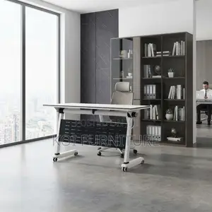 Office Desk; White 120cm Foldable Home Office Movable Table