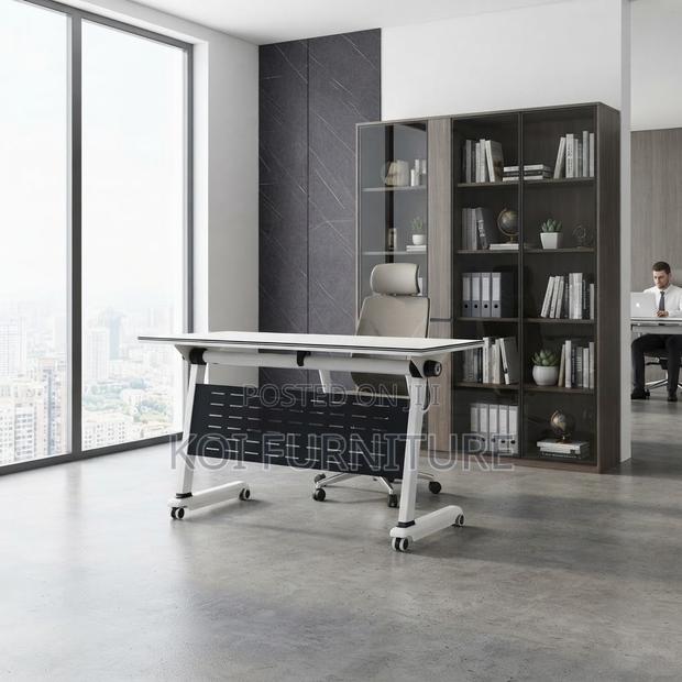 Office Desk; White 120cm Foldable Home Office Movable Table - thumbnail 3