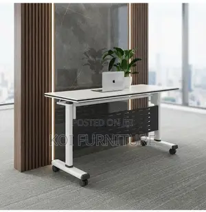 Office Desk; White 120cm Foldable Home Office Movable Table