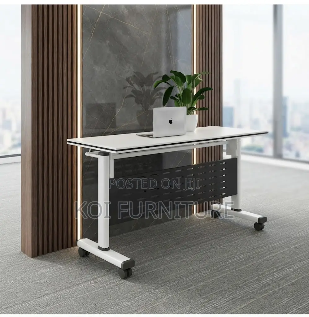 Office Desk; White 120cm Foldable Home Office Movable Table