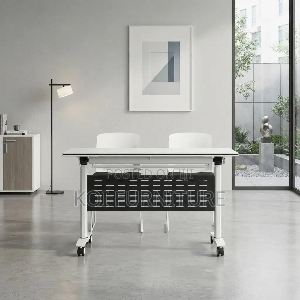 Office Desk; White 120cm Foldable Home Office Movable Table