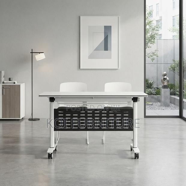 Office Desk; White 120cm Foldable Home Office Movable Table - thumbnail 5
