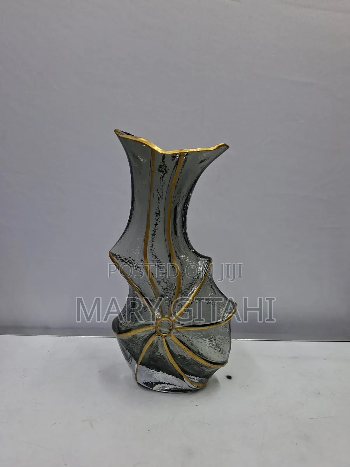 Dark Grey Golden Glass Flower Vase