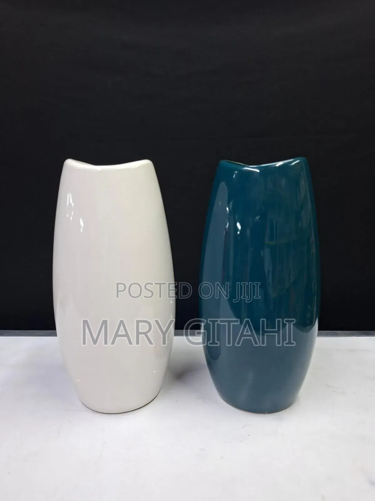 White Dark Blue*Ceramic Flower Vase