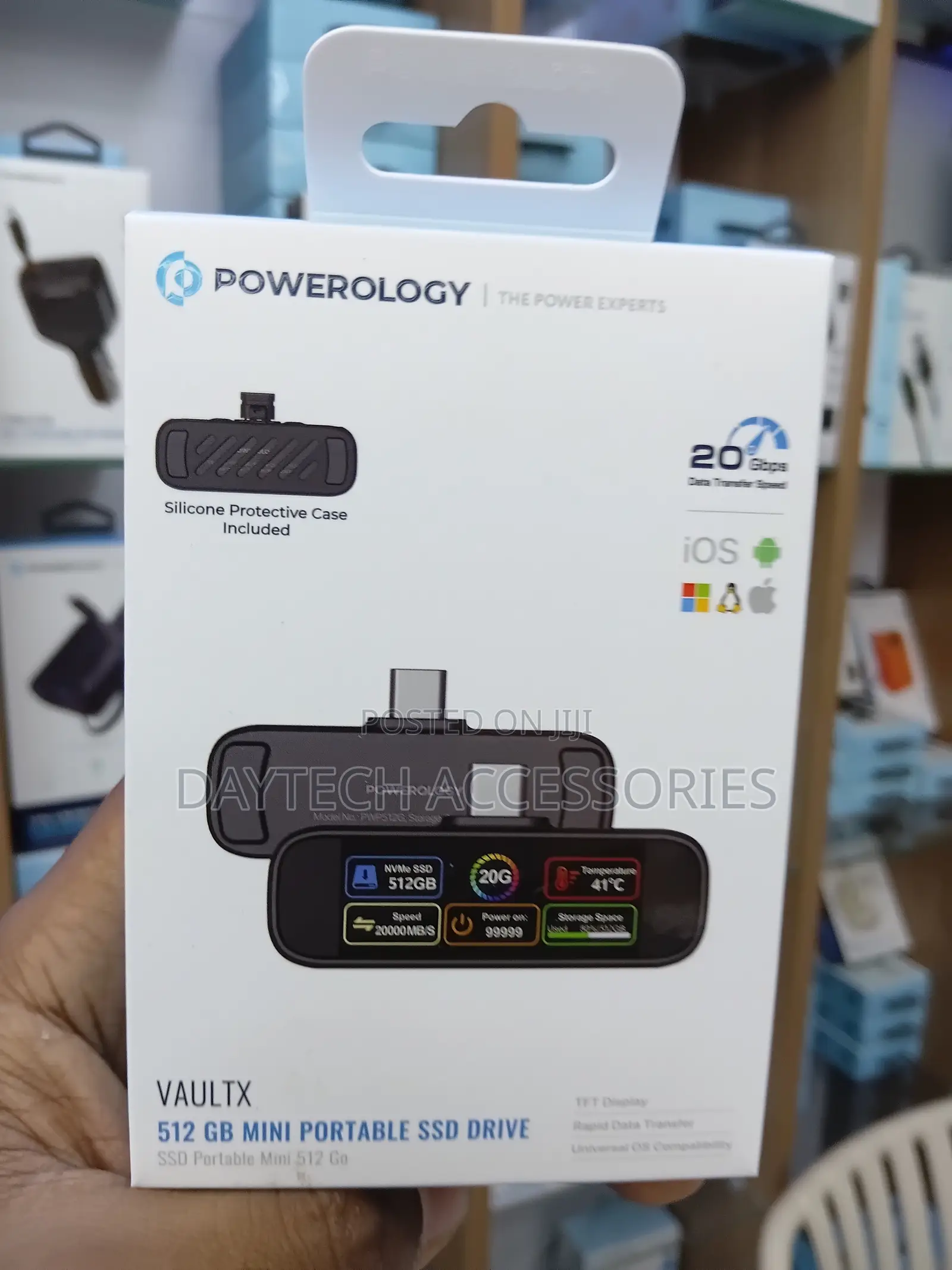 Powerology VaultX 512GB Mini Portable SSD Drive Built-in TFT Display.