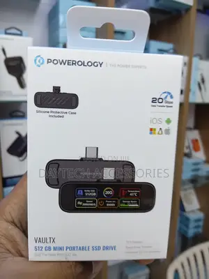 Powerology VaultX 512GB Mini Portable SSD Drive Built-in TFT Display.