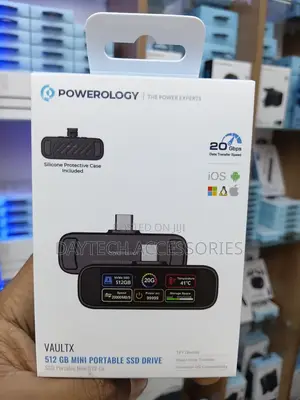 Powerology VaultX 512GB Mini Portable SSD Drive Built-in TFT Display.