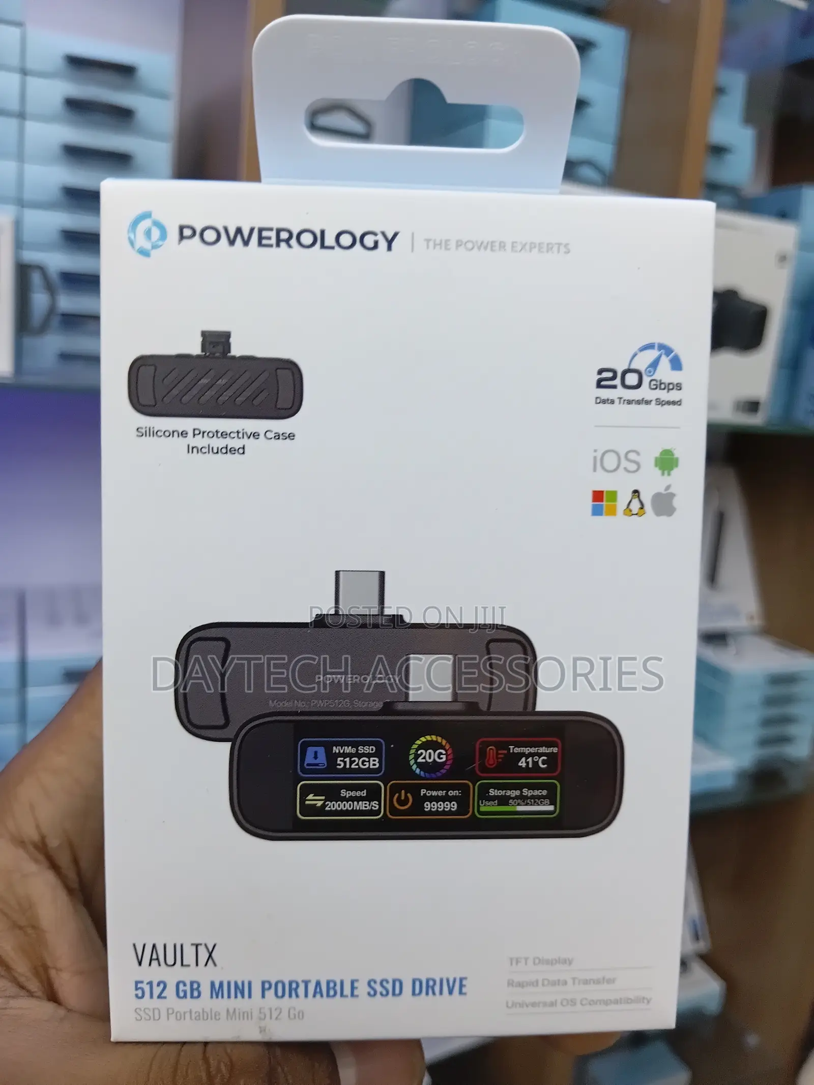 Powerology 512GB Mini Portable SSD Drive With USB-C Port 20Gbps