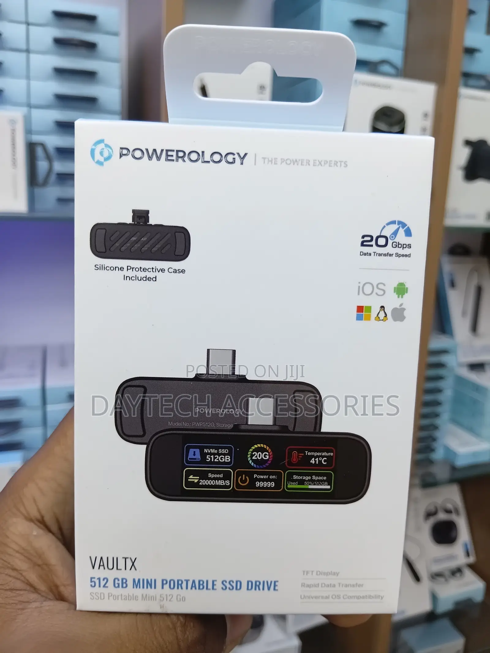 Powerology 512GB Mini Portable SSD Drive With USB-C Port 20Gbps