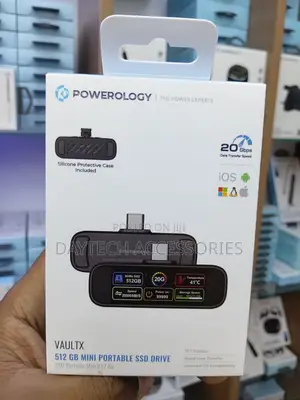 Powerology 512GB Mini Portable SSD Drive With USB-C Port 20Gbps