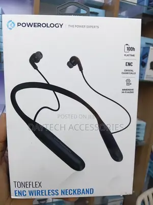 Powerology ToneFlex ENC Wireless Neckband Earphones 13mm Drivers.