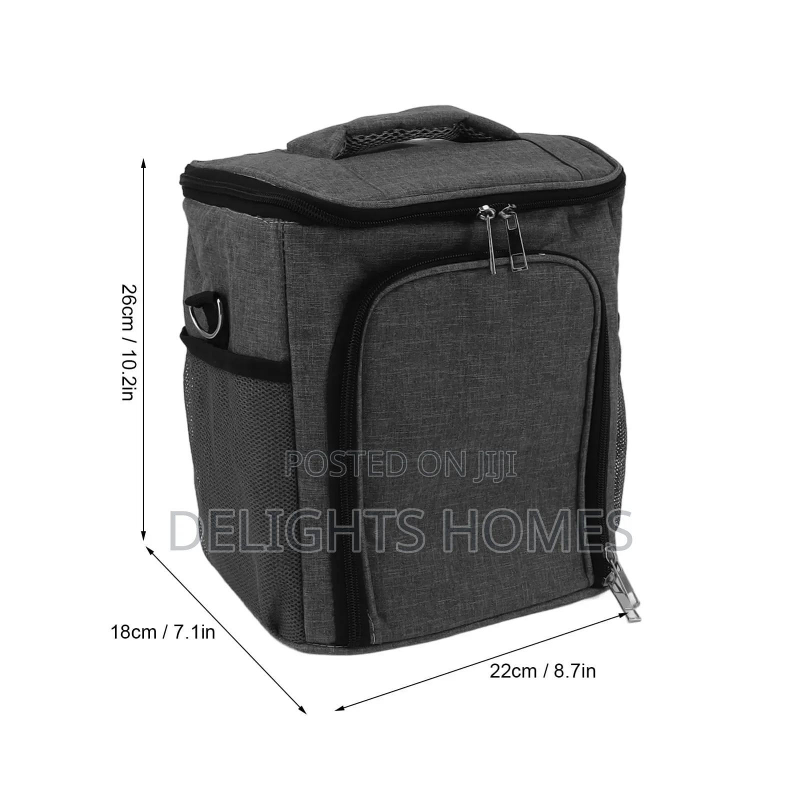 22x18x26cm Side Pocket Top and Front Zip Insulated Food Bag