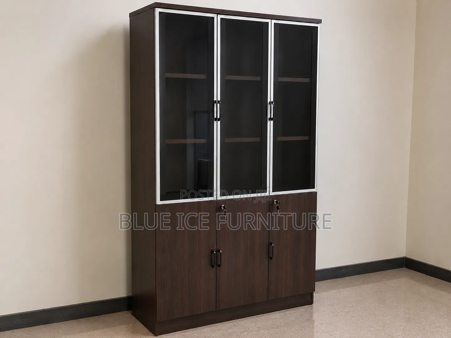 3-Door Office Storage Cabinet With Glass Doors