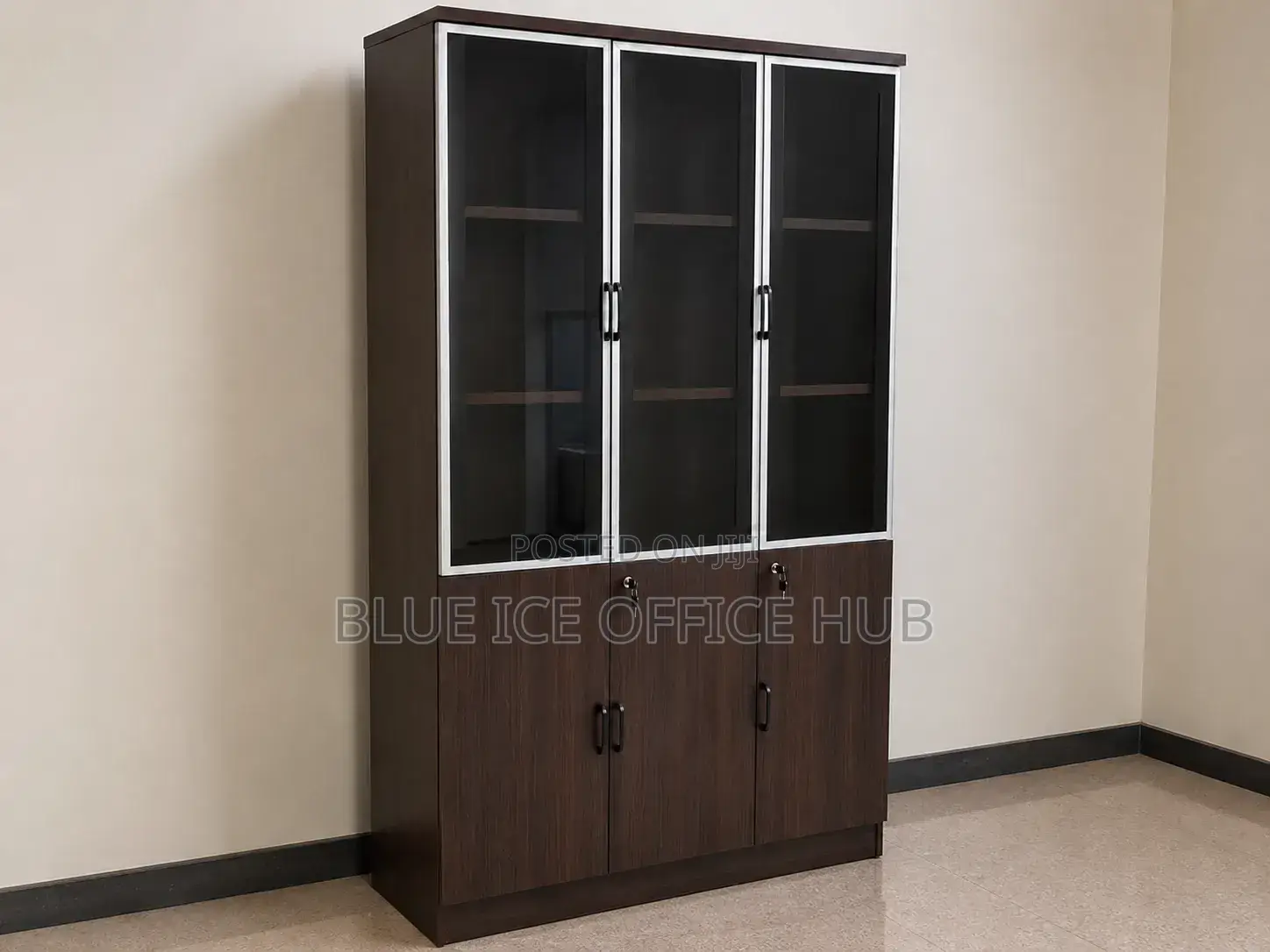 3-Door Office Storage Cabinet With Glass Doors