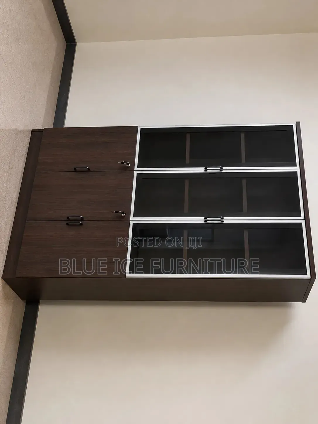 3-Door Office Storage Cabinet With Glass Doors