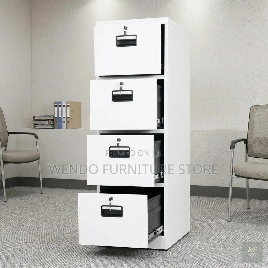 Office Cabinet; White 4-Drawer Vertical Steel Office Filing Cabinet