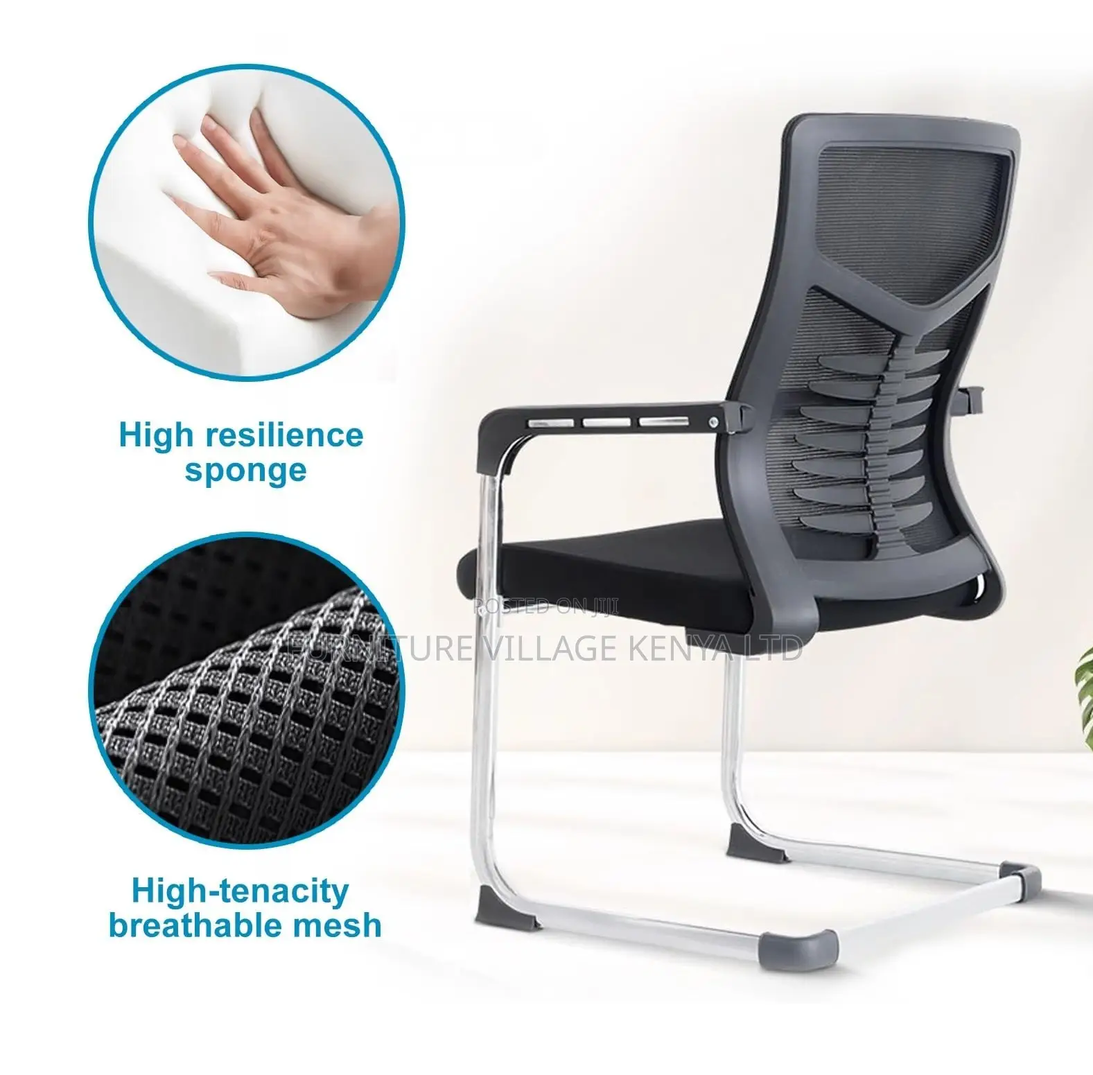 Boardroom Chair; Black Mesh Mid Back-Chrome Boardroom Chair