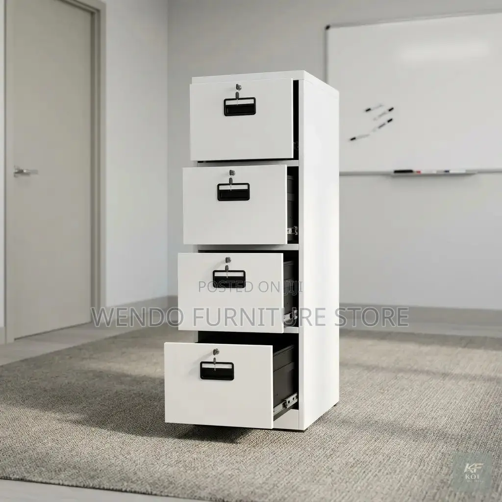 Office Cabinet; White 4-Drawer Vertical Steel Office Filing Cabinet