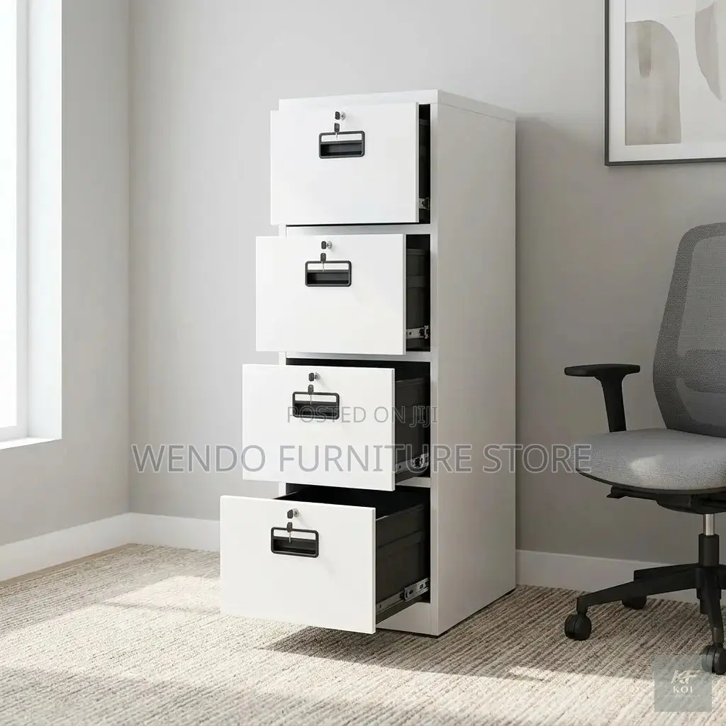 Office Cabinet; White 4-Drawer Vertical Steel Office Filing Cabinet