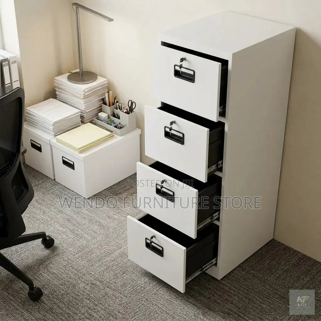 Office Cabinet; White 4-Drawer Vertical Steel Office Filing Cabinet