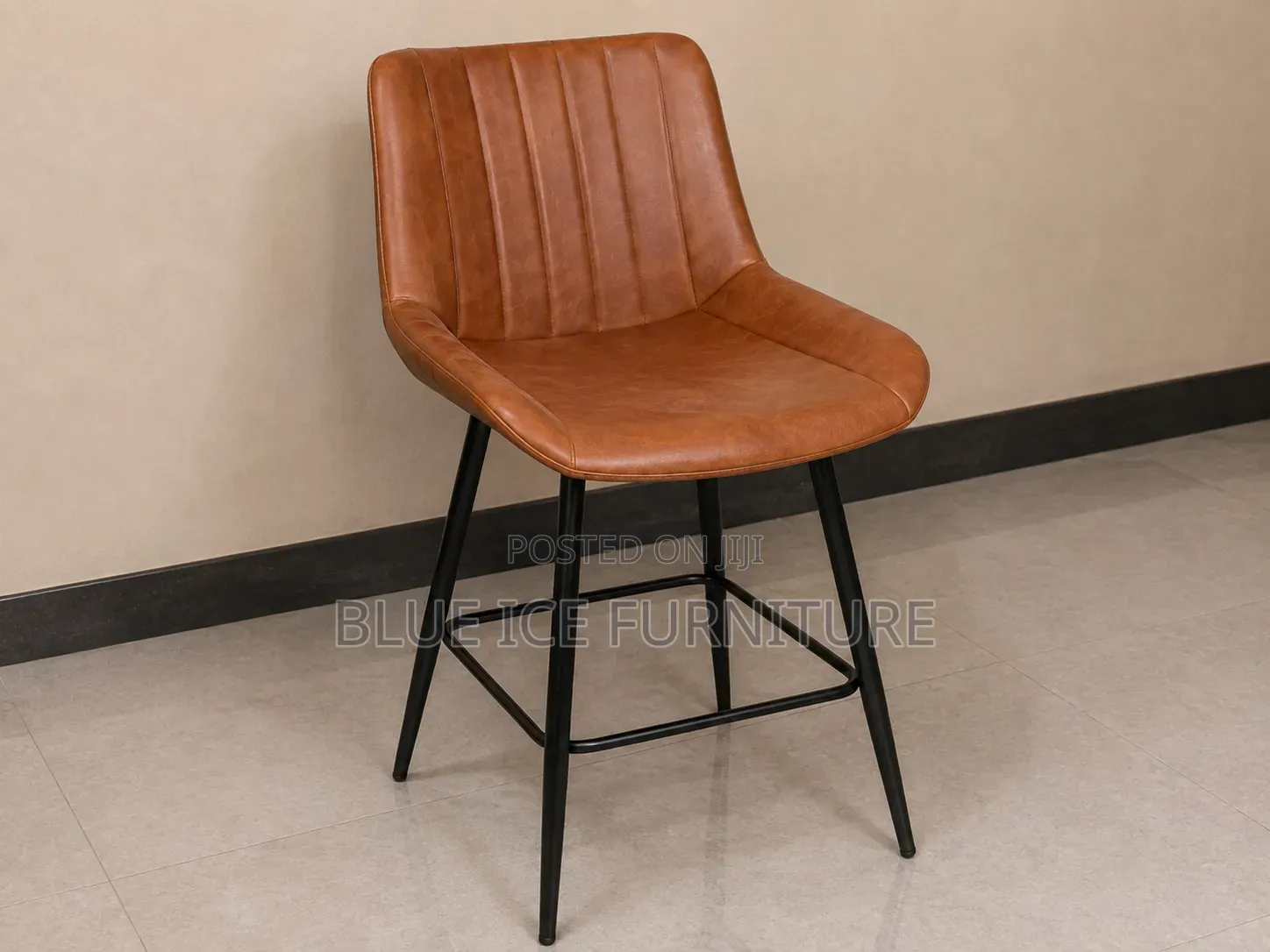 Brown Leather Bar Stool With Backrest