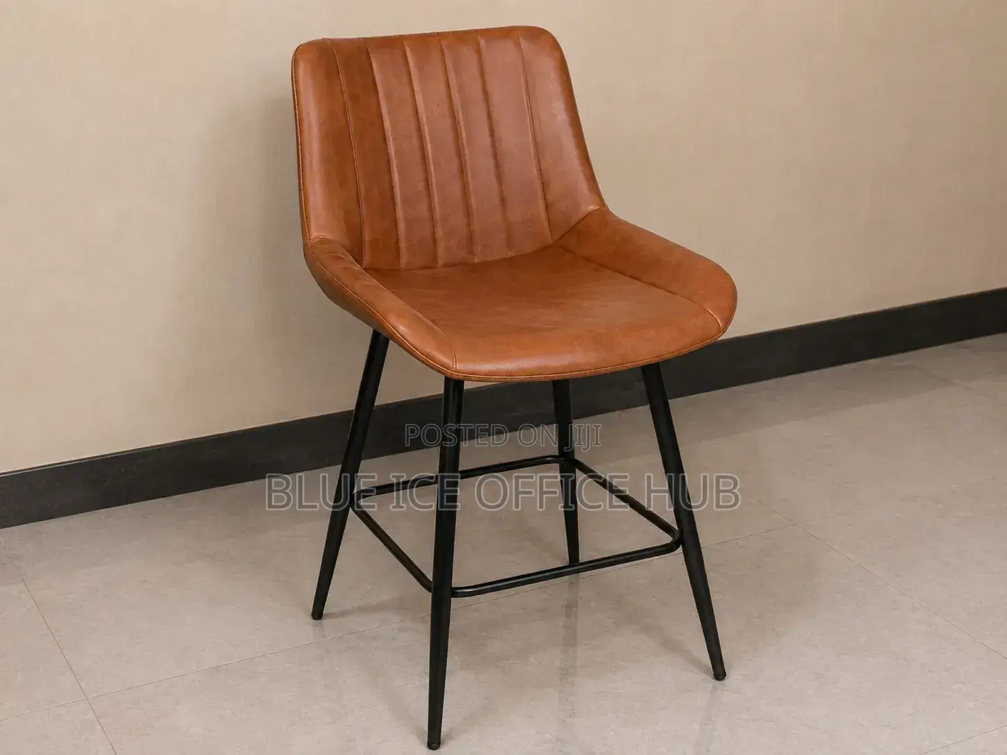 Brown Leather Bar Stool With Backrest
