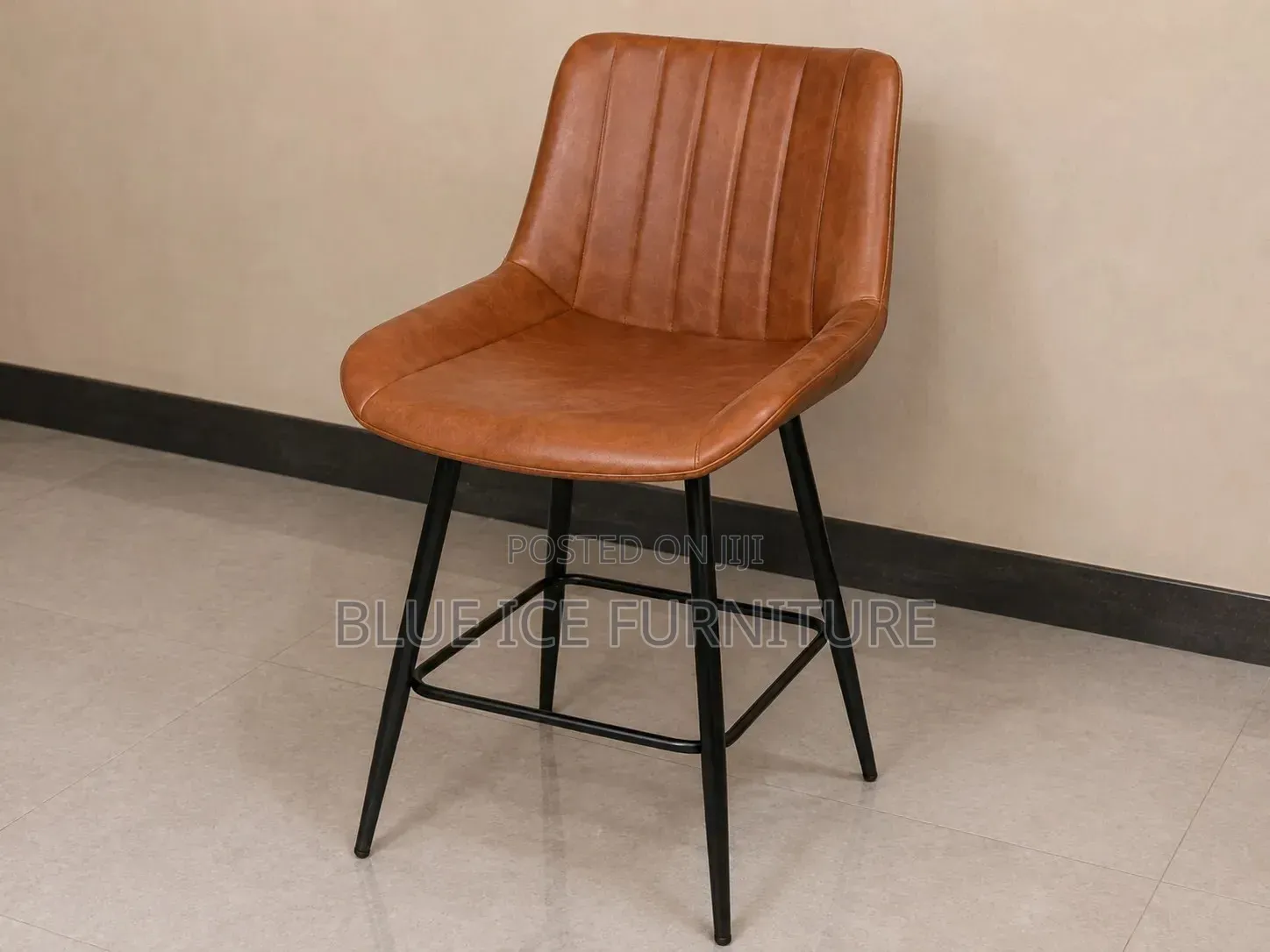 Brown Leather Bar Stool With Backrest