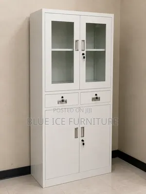 White Office Storage Cabinet With Glass Doors