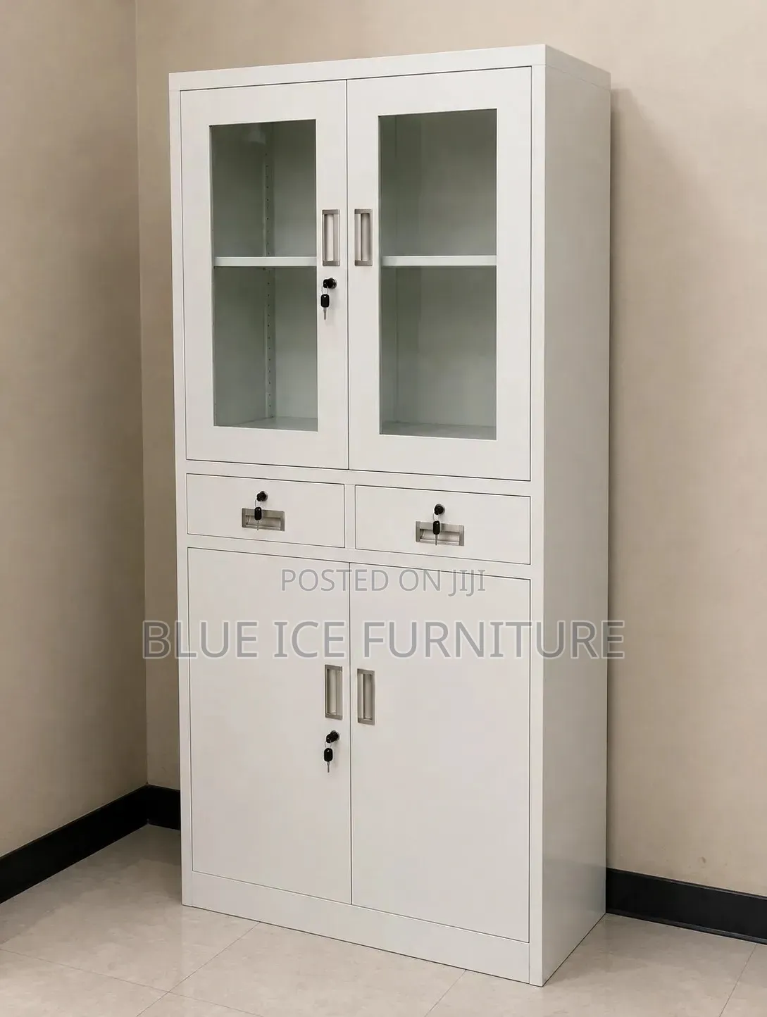 White Office Storage Cabinet With Glass Doors