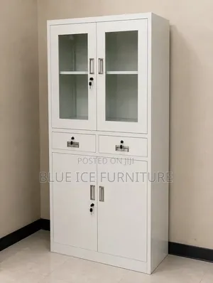 White Office Storage Cabinet With Glass Doors