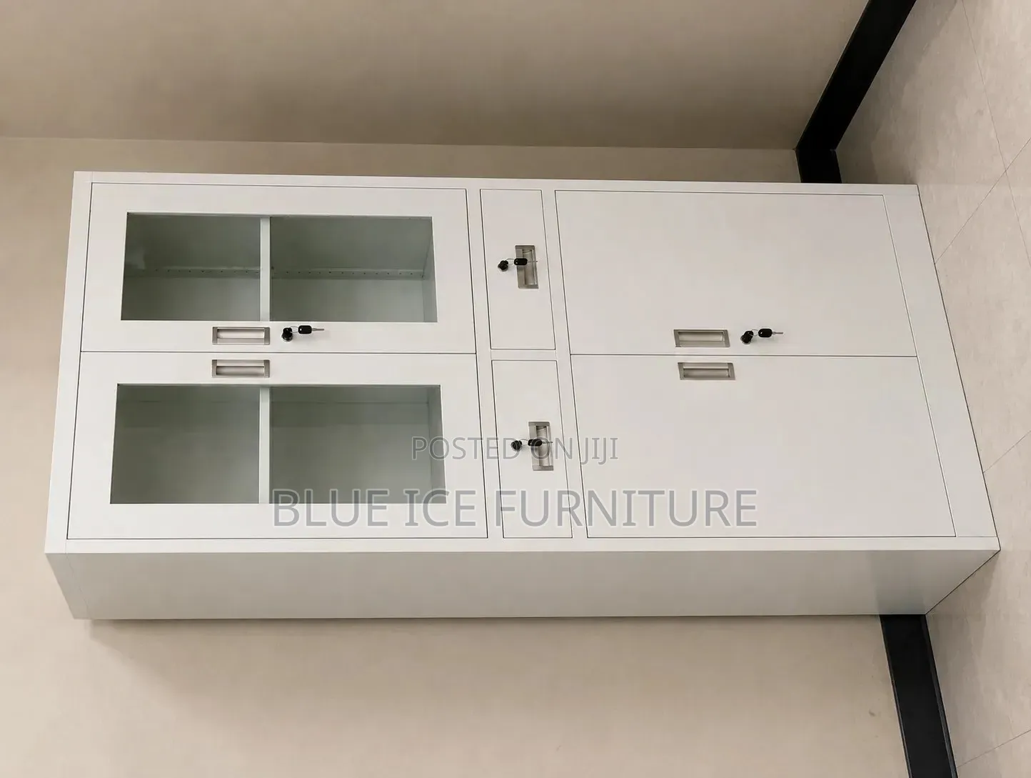 White Office Storage Cabinet With Glass Doors