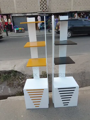 White and Multi-Colored Wooden Decorative Flower Stand