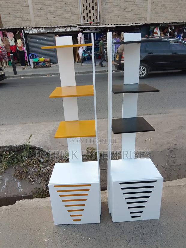 White and Multi-Colored Wooden Decorative Flower Stand