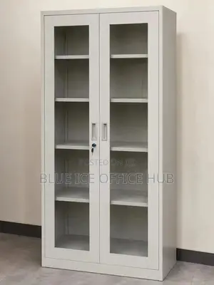 Steel Office Storage Cabinet With Glass Doors Shelves