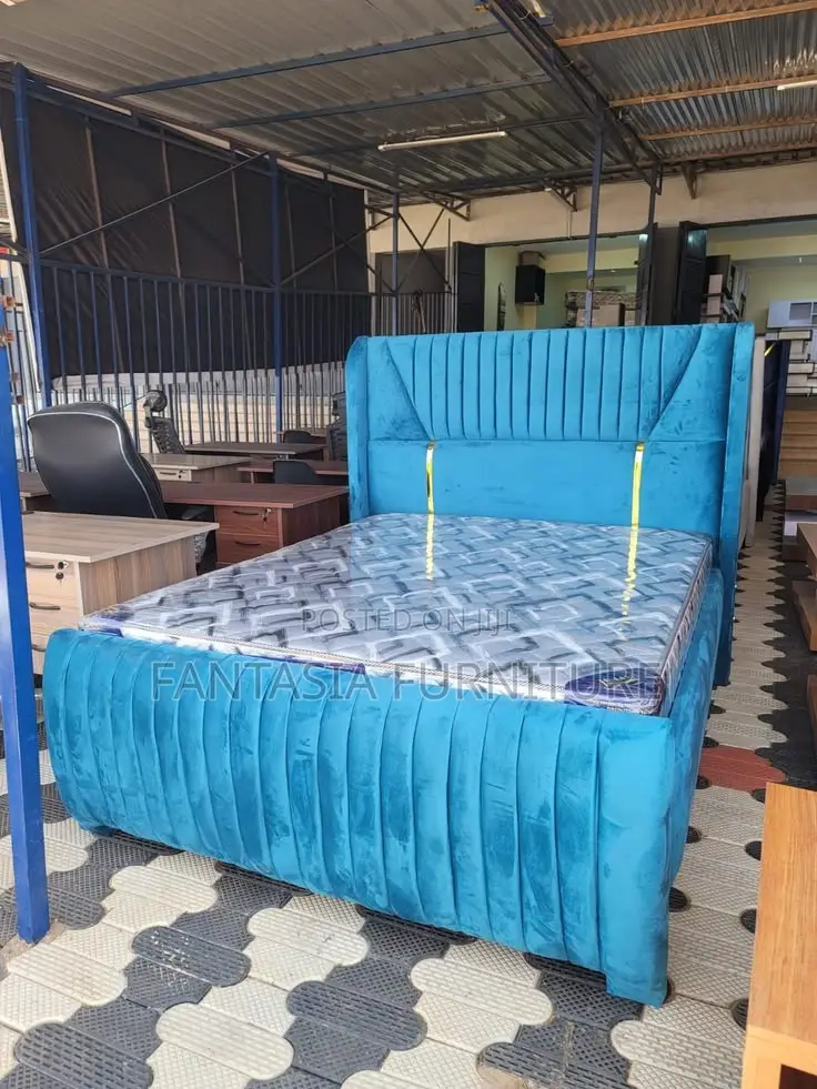 5x6 Turquoise Chester Bed Frame With Gold Trim