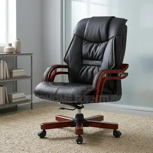 Office Chair – Luxury High Back Padded Leather Seat With Wooden Arms