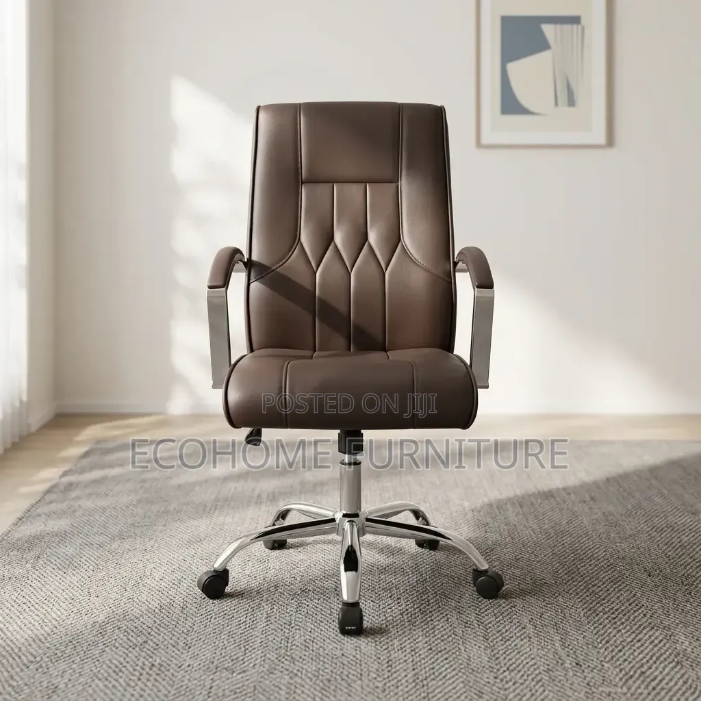 Office Chair – Brown Leather High Back Swivel Seat