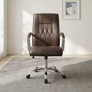Office Chair – Brown Leather High Back Swivel Seat