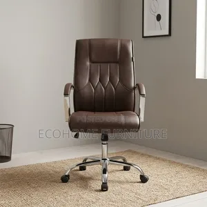 Office Chair – Brown Leather High Back Swivel Seat